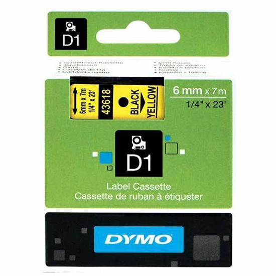 Dymo 43618 D1 Plastik Şerit Etiket 6mmx7mt Sarı/Siyah. ürün görseli