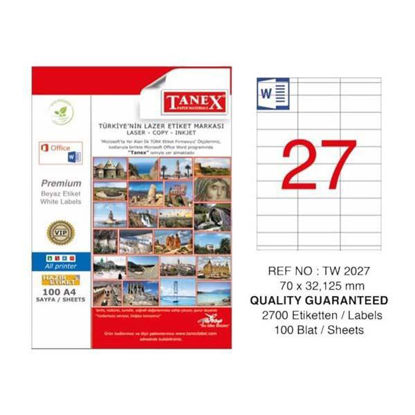Resim Tanex TW-2027 Laser Etiket 70x32.125mm
