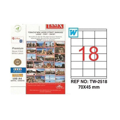 Resim Tanex TW-2518 Laser Etiket 70x45mm