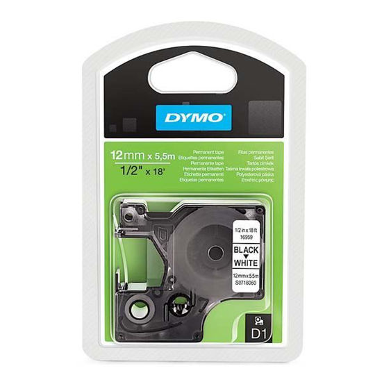 Dymo 16959 Yüksek Performans Plastik Şerit Etiket 12mmx5,5mt Siyah/Beyaz. ürün görseli