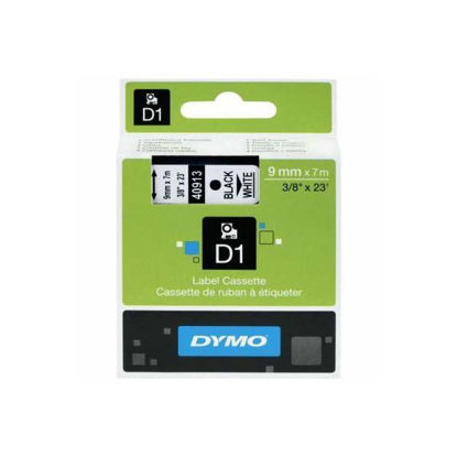 Resim Dymo 40913 D1 Plastik Şerit Etiket 9mmx7mt Beyaz/Siyah