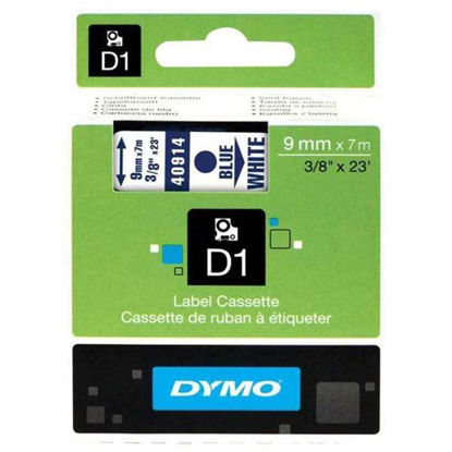 Resim Dymo 40914 D1 Plastik Şerit Etiket 9mmx7mt Beyaz/Mavi