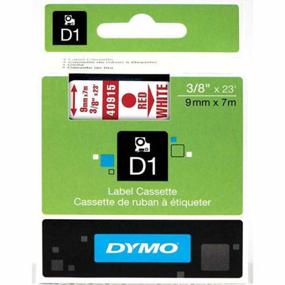 Resim Dymo 40915 D1 Plastik Şerit Etiket 9mmx7mt Beyaz/Kırmızı