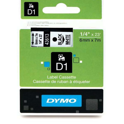 Resim Dymo 43613 D1 Plastik Şerit Etiket 6mmx7mt Beyaz/Siyah