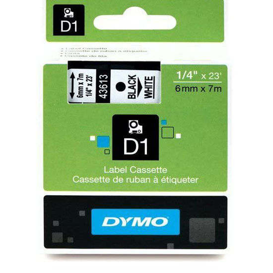 Dymo 43613 D1 Plastik Şerit Etiket 6mmx7mt Beyaz/Siyah. ürün görseli