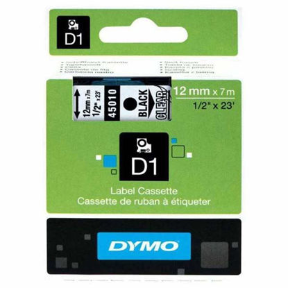 Resim Dymo 45010 D1 Plastik Şerit Etiket 12mmx7mt Şeffaf/Siyah