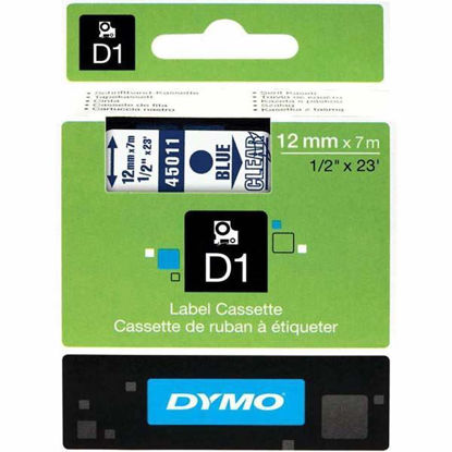 Resim Dymo 45011 D1 Plastik Şerit Etiket 12mmx7mt Şeffaf/Mavi