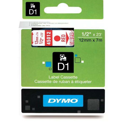 Resim Dymo 45012 D1 Plastik Şerit Etiket 12mmx7mt Şeffaf/Kırmızı