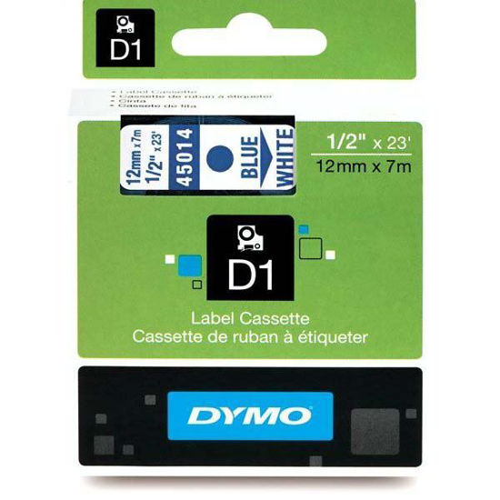 Dymo 45014 D1 Plastik Şerit Etiket 12mmx7mt Beyaz/Mavi. ürün görseli