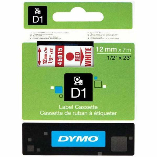 Dymo 45015 D1 Plastik Şerit Etiket 12mmx7mt Beyaz/Kırmızı. ürün görseli