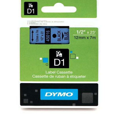 Resim Dymo 45016 D1 Plastik Şerit Etiket 12mmx7mt Mavi/Siyah