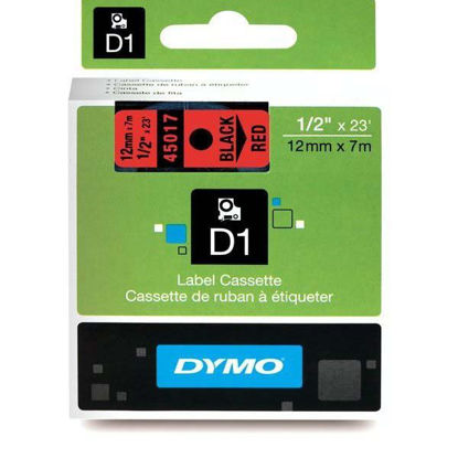 Resim Dymo 45017 D1 Plastik Şerit Etiket 12mmx7mt Kırmızı/Siyah