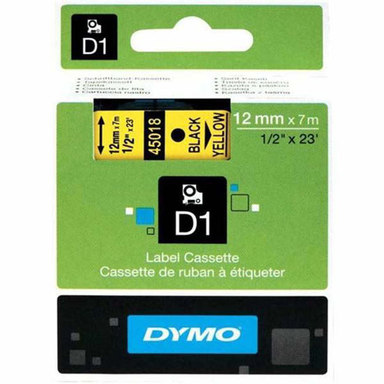 Dymo 45018 D1 Plastik Şerit Etiket 12mmx7mt Sarı/Siyah. ürün görseli
