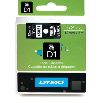 Resim Dymo 45021 D1 Plastik Şerit Etiket 12mmx7mt Siyah/Beyaz
