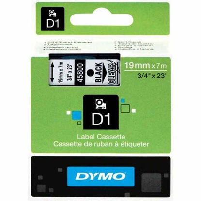 Resim Dymo 45800 D1 Plastik Şerit Etiket 19mmx7mt Şeffaf/Siyah