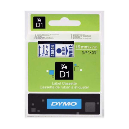 Resim Dymo 45804 D1 Plastik Şerit Etiket 19mmx7mt Beyaz/Mavi