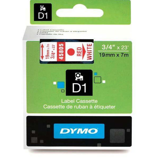 Dymo 45805 D1 Plastik Şerit Etiket 19mmx7mt Beyaz/Kırmızı. ürün görseli