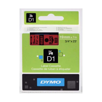 Resim Dymo 45807 D1 Plastik Şerit Etiket 19mmx7mt Kırmızı/Siyah