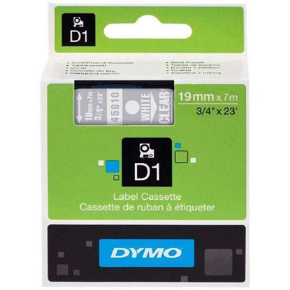 Resim Dymo 45810 D1 Plastik Şerit Etiket 19mmx7mt Şeffaf/Beyaz