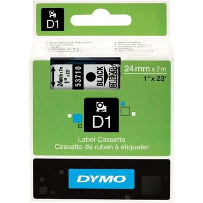 Resim Dymo 53710 D1 Plastik Şerit Etiket 24mmx7mt Şeffaf/Siyah