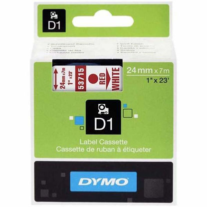 Resim Dymo 53715 D1 Plastik Şerit Etiket 24mmx7mt Beyaz/Kırmızı