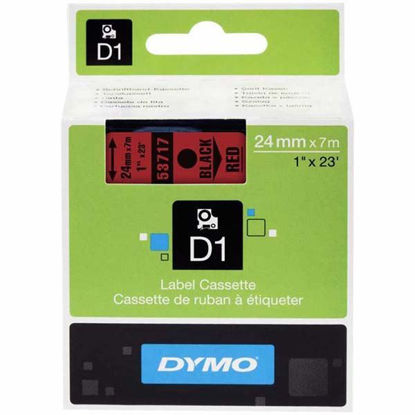 Resim Dymo 53717 D1 Plastik Şerit Etiket 24mmx7mt Kırmızı/Siyah