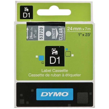 Resim Dymo 53720 D1 Plastik Şerit Etiket 24mmx7mt Şeffaf/Beyaz