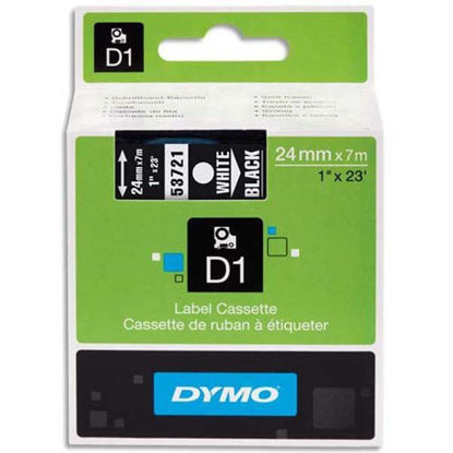 Resim Dymo 53721 D1 Plastik Şerit Etiket 24mmx7mt Siyah/Beyaz