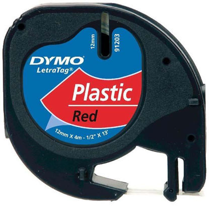 Resim Dymo 59424 Letratag Plastik Şerit Etiket 12mmx4mt Kırmızı