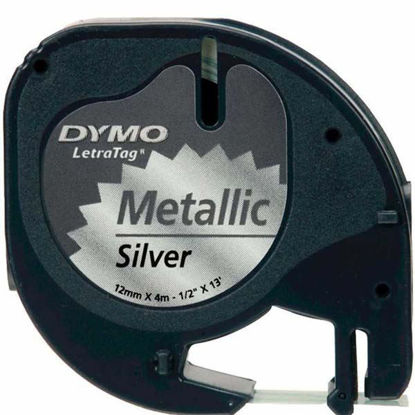 Resim Dymo 59429 Letratag Plastik Şerit Etiket 12mmx4mt Metalik Gri