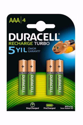 Resim Duracell Alkallin Kalem Pil Şarjl Edilebilir AAA 850Mah 4'lü